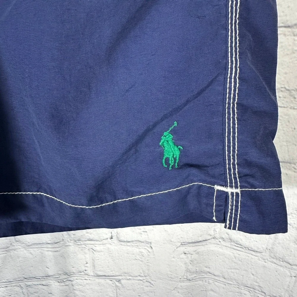 Polo Ralph Lauren Mens Swim Trunks XL Navy Blue Green Pony Cargo Pocket Shorts‎